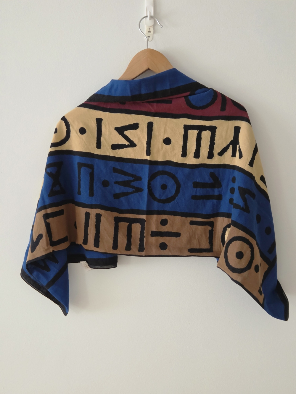 Sonia Rykiel Geometric Tribal Scarf in Blue, Tan and Burgundy